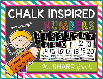 Jazz up your classroom with these chalk inspired number posters! Includes numbers 0-20 in numeral, ten frame, and word form. Printer friendly option also available!