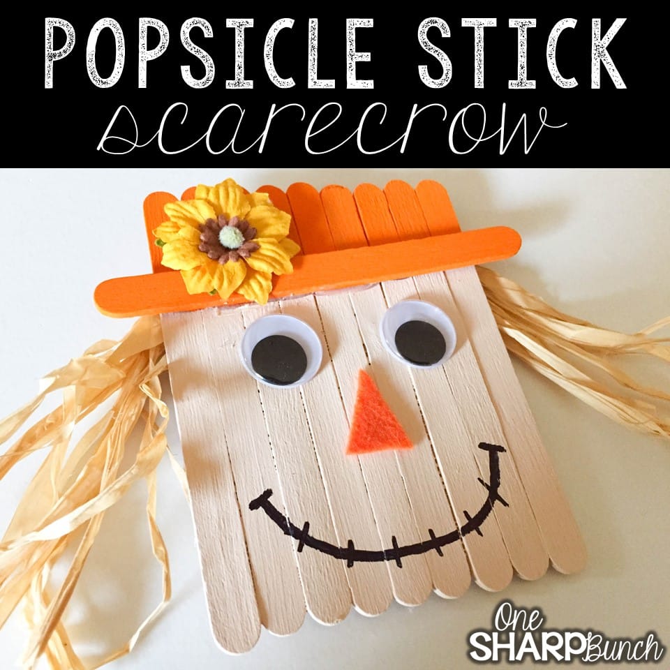 Create this simple fall DIY popsicle stick scarecrow for a super cute fall craft for kids!