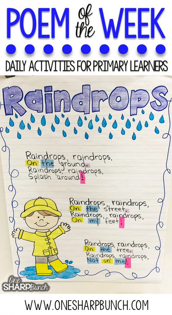 This rain poem is the perfect way to incorporate poetry activities into your daily lessons this spring!  Don’t miss how this teacher breaks down this poem of the week to help build reading fluency, phonics and phonemic awareness skills, comprehension, concepts of print and more!