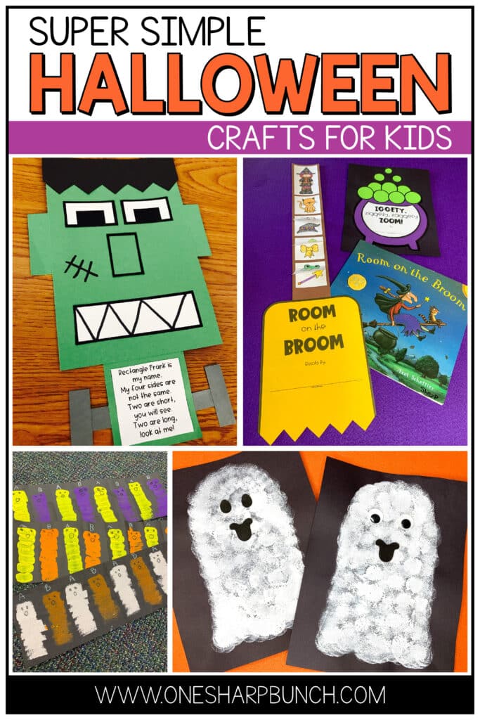 Celebrate Halloween with these super simple Halloween crafts for kids! Easy for preschool, pre k, kindergarten or first grade students to make at their classroom Halloween Party. From pumpkin crafts, spider crafts, ghost crafts, Frankenstein crafts and more, you’ll find the perfect Halloween craft here! #halloweencrafts #halloweenparty #halloween #pumpkincrafts #spidercrafts #witchcrafts #frankensteincraft #ghostcrafts