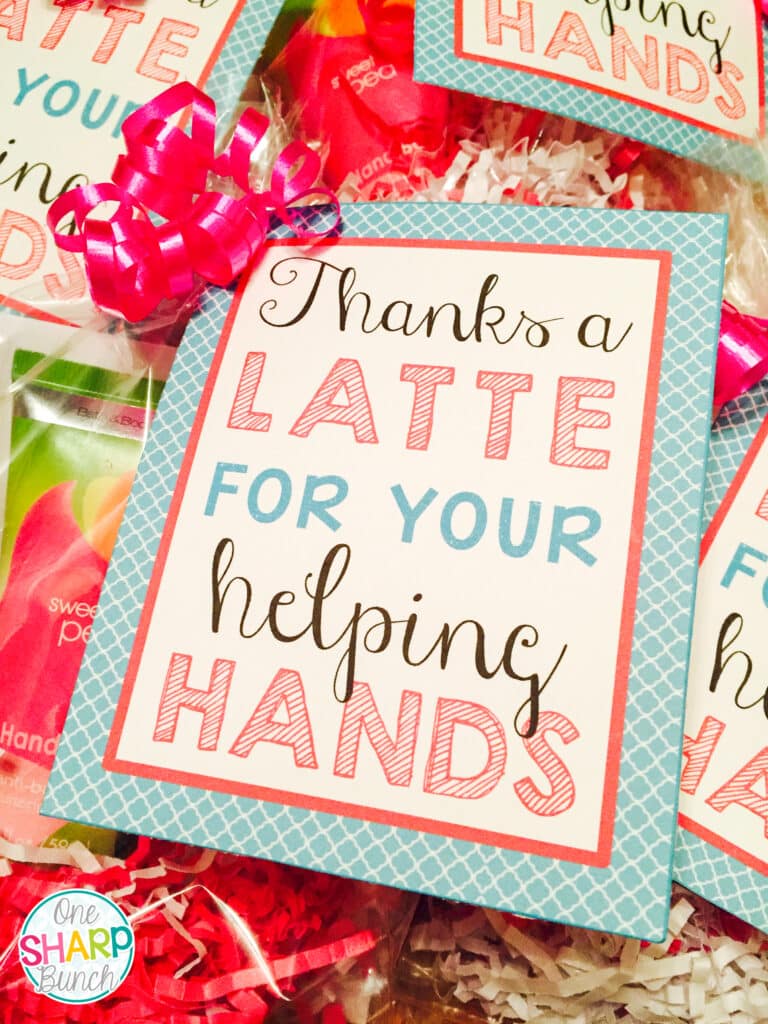 As the end of the school year nears, tell your helping hands thank you with one of these simple DIY gifts for classroom volunteers! These affordable end of the year thank you gifts work well for not only parent volunteers, but also secretaries, teammates, custodians and other school staff. Grab the thank you gift tags for FREE!