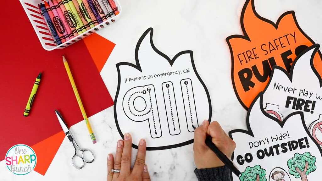 Celebrate fire safety week or fire prevention month with these interactive fire safety rules, fire safety activities and fire safety crafts for preschool, pre-k and kindergarten! #firesafety #firesafetyweek #firesafetyprevention #fireprevention #firesafetycrafts #preschool #kindergarten #firstgrade