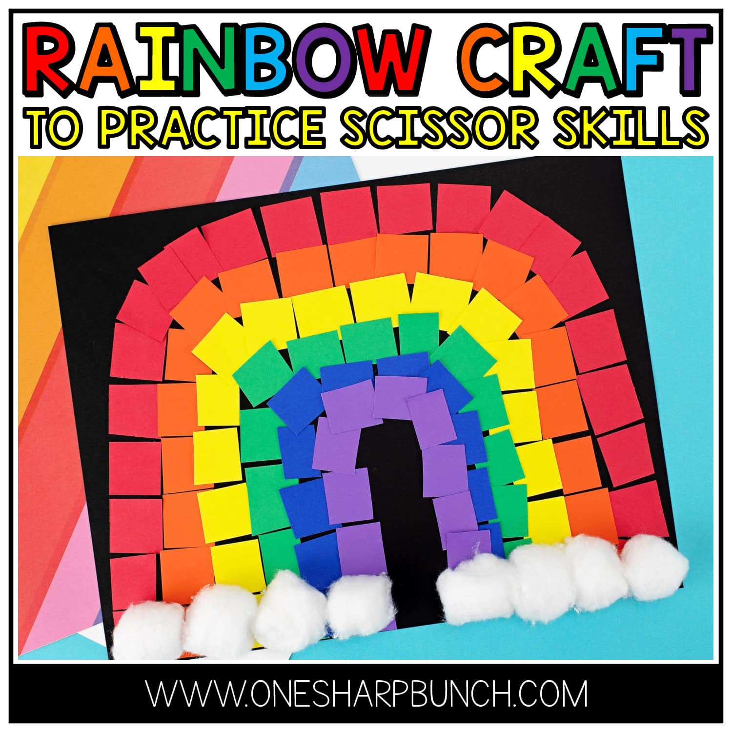 This is one of the best rainbow crafts for kids! It is fun, colorful and easy to make! Plus, your preschool and kindergarten students can practice their scissor skills and strengthen their fine motor skills as they snip each color into smaller pieces. It’s one of the perfect spring crafts for kids… especially as an addition to your St. Patrick’s Day crafts and St. Patrick’s Day activities!