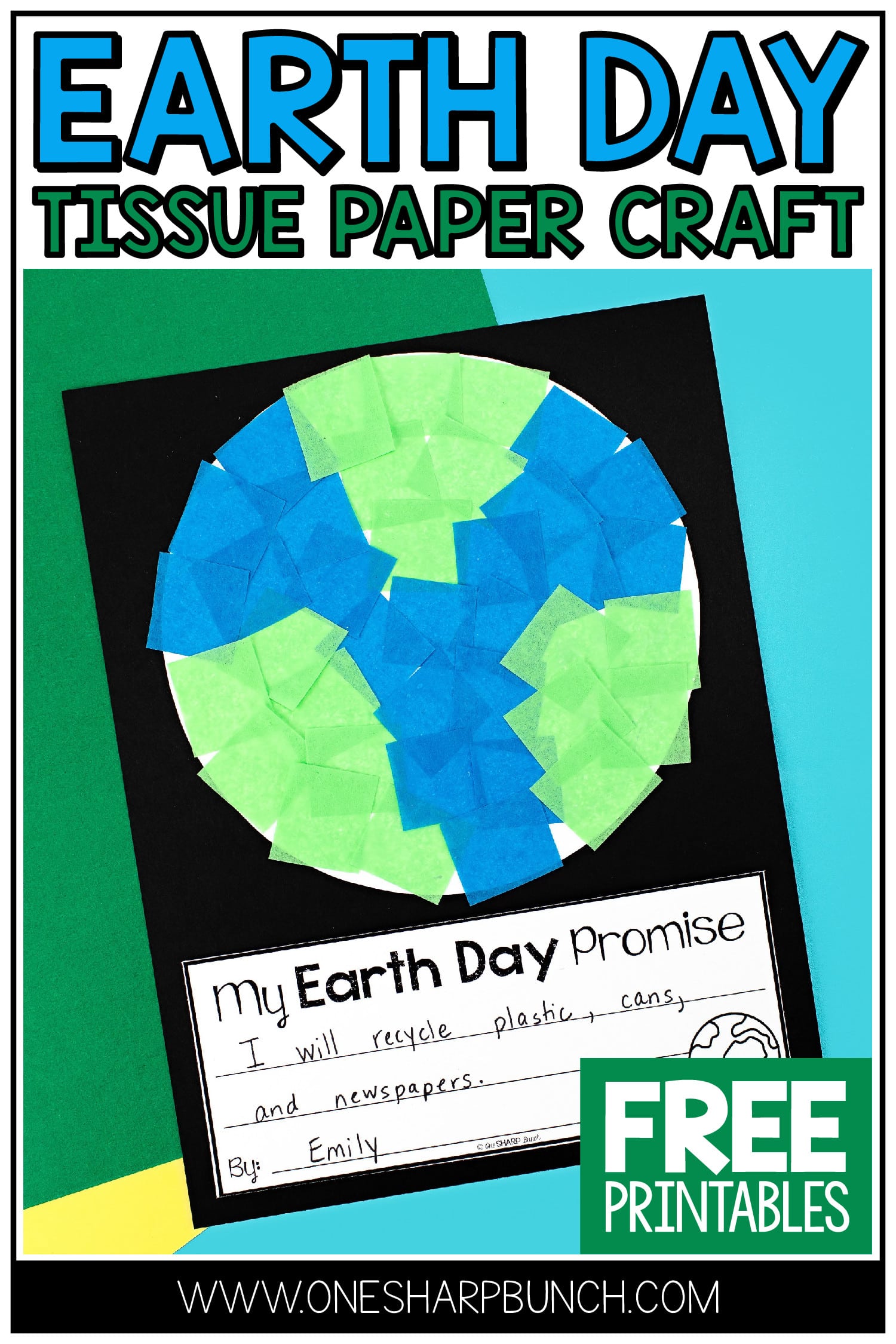 Pair this tissue paper Earth Day craft mosaic for kids with your favorite Earth Day books and Earth Day activities! This Earth craft is simple enough for kindergarten, and even, preschool students. Add an "Earth Day Promise" to the craft with the FREE writing prompt! #preschool #kindergarten #firstgrade #earthday #craftsforkids #kidscrafts #teachers #springactivities #teacher