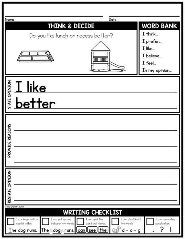 Digital & Printable Opinion Writing Prompts Writing Center