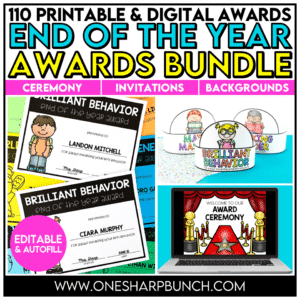 110 end of the year student awards and a digital awards ceremony are available in printable and digital formats, including Google Slides, PowerPoint & PDF. All fields, including student name, teacher name and date are fully editable! No need to handwrite these no prep end of year student awards!