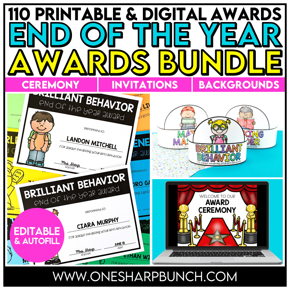 110 end of the year student awards and a digital awards ceremony are available in printable and digital formats, including Google Slides, PowerPoint & PDF. All fields, including student name, teacher name and date are fully editable! No need to handwrite these no prep end of year student awards!