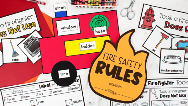 Celebrate Fire Safety Week with this adorable fire shaped fire safety rules book and fire truck craft! Your students will learn 11 fire safety rules using interactive activities. This fire safety thematic unit teaches all about fire safety prevention tips and tools.