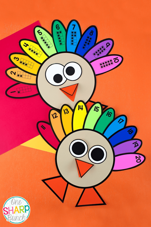 This "Turkey Trot" number order turkey craft, center and game is perfect for integrating math into your Thanksgiving unit, Thanksgiving activities, and Thanksgiving lessons! This resource comes complete with all of the turkey craft templates, center activity and whole class game you will need for working on numbers up to 20.