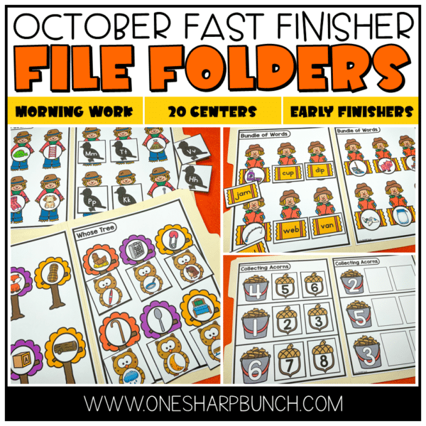 Engage your fast finishers with these 20 early finishers activities for October! This set includes 20 file folder games including 10 literacy and 10 math early finisher activities! These file folder games will provide meaningful practice and enrichment of a variety of skills!