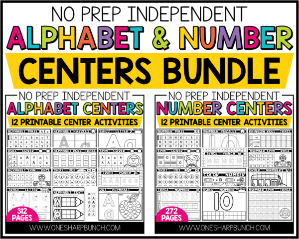 No Prep Independent Alphabet and Number Activities Bundle | Kindergarten Centers