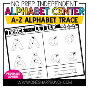 Use these trace the letters alphabet activities as a simple printable center! This alphabet center is designed to be a no prep, independent center that the students can play alone. Students will be able to recognize, name, and write all lower and uppercase letters in the alphabet after completing these highly engaging trace the letters alphabet activities.