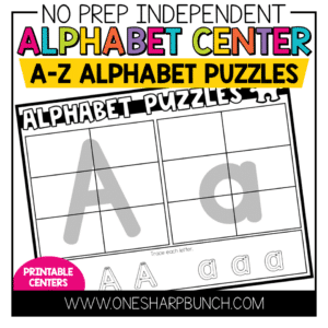 Use these alphabet puzzle activities as a simple printable center! This alphabet center is designed to be a no prep, independent center that the students can play alone. Students will be able to recognize and name all lower and uppercase letters in the alphabet after completing these highly engaging alphabet puzzle activities.