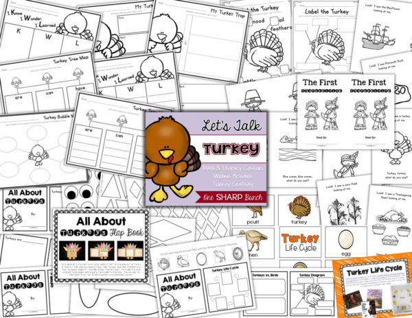 Let's talk turkey with these Thanksgiving activities and Thanksgiving centers! This packet includes 6 math and 6 literacy turkey centers, Thanksgiving writing activities, turkey craft and flap book, and Thanksgiving graphic organizers, and some bonus Thanksgiving activities & Turkey activities!