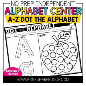 Use these dot the letter alphabet activities as a as a simple printable center! This alphabet center is designed to be a no prep, independent center that the students can play alone. Students will be able to recognize and name all lower and uppercase letters in the alphabet after completing these highly engaging dot the letter activities.
