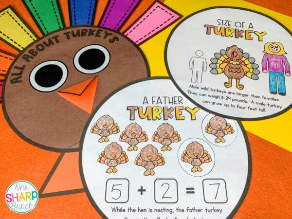 Learn all about turkeys with these 18 interactive turkey activities, adorable turkey craft and nonfiction text about turkeys! This file also includes EVERYTHING you need to teach your turkey unit... turkey life cycle anchor chart, life cycle emergent readers, life cycle pocket chart sentences, location of a turkey map, mood of turkey posters, diet of turkey plants and animals pocket chart sort, and picture vocabulary cards.
