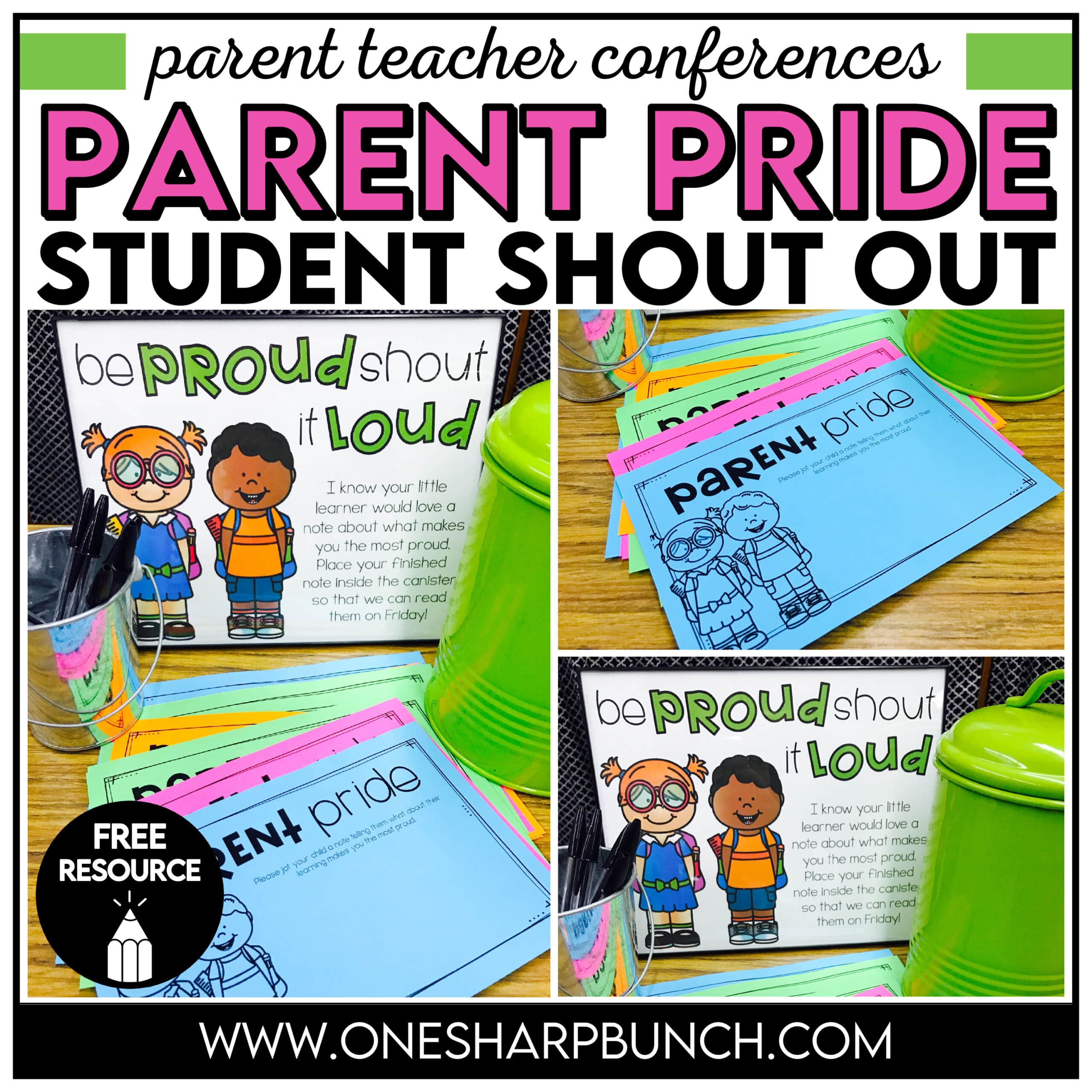 Make parent teacher conferences a more enjoyable experience with these fun parent pride shout out notes! These parent pride notes are a great way to help build student confidence. These free parent teacher conference printables can easily be set up in the hallway during parent teacher conference night or open house night. Students will love reading these positive notes from their parents. Download your free printable today!