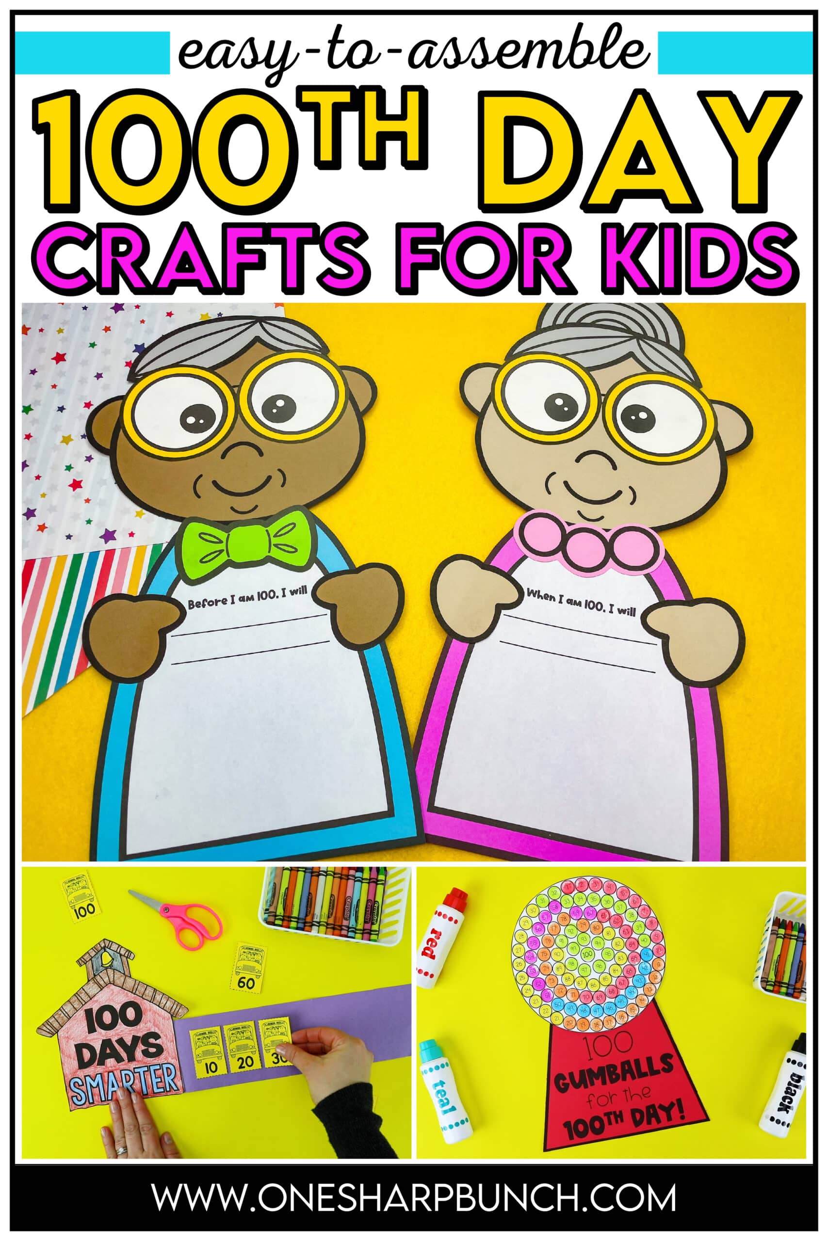 ​​Celebrate the 100th Day of School with these adorable and easy-to-assemble 100th Day crafts for kindergarten and first grade! These 100th Day of School crafts are perfect for your 100th day stations. Students get to create a 100th day gumball machine and practice counting to 100. They also get to make a 100th day crown, as well as complete a 100th day directed drawing activity. There is also an adorable 100th day craft that is perfect for your 100th day of school bulletin board!
