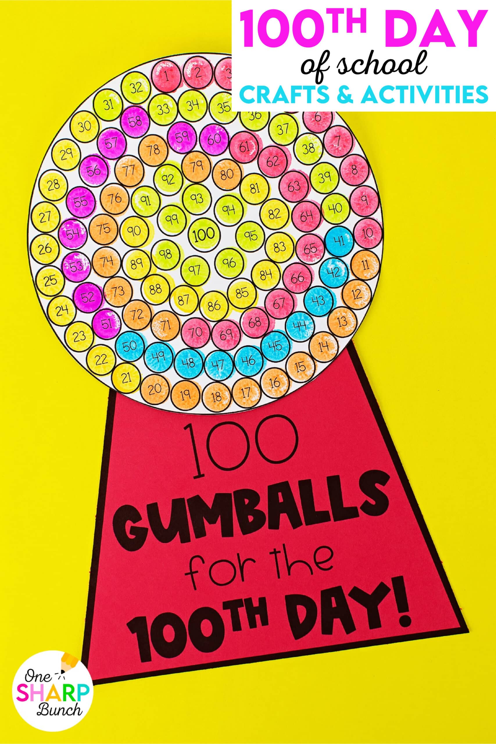 ​​Celebrate the 100th Day of School with these adorable and easy-to-assemble 100th Day crafts for kindergarten and first grade! These 100th Day of School crafts are perfect for your 100th day stations. Students get to create a 100th day gumball machine and practice counting to 100. They also get to make a 100th day crown, as well as complete a 100th day directed drawing activity. There is also an adorable 100th day craft that is perfect for your 100th day of school bulletin board!