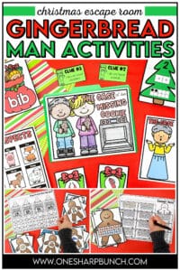 Discover who stole the missing cookie, as you review math and literacy skills, with these highly engaging gingerbread man centers and Christmas escape room for kids! These gingerbread man activities for literacy and math are perfect for a classroom Christmas party, holiday party, or Christmas centers for preschool, kindergarten, or first grade. Students practice word families, CVC words, decomposing ten & more with these gingerbread man escape room Christmas activities for kids!
