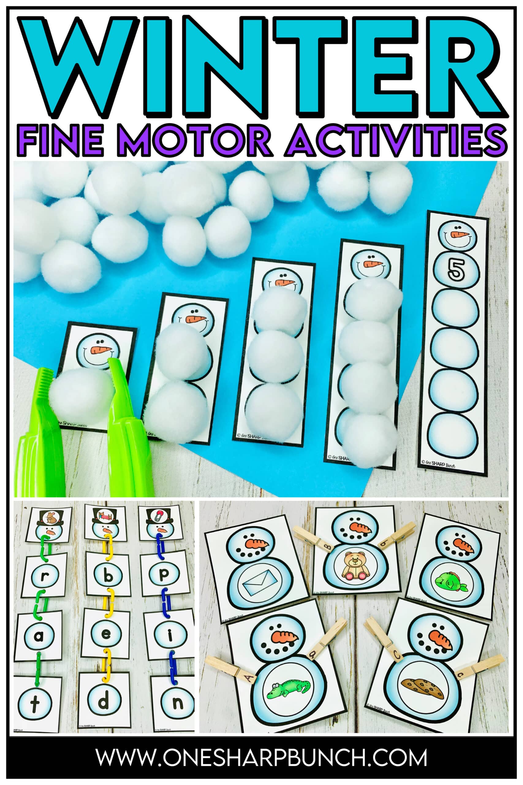 Strengthen fine motor skills with fine motor morning tubs for winter! These 20 January fine motor activities for math and literacy are the perfect soft start to your mornings in your preschool or kindergarten classroom. Students will practice 1:1 counting, number order, patterns, 2D shapes, rhyming words, abc order, and more with these winter centers! These winter fine motor activities are great for winter math centers, winter literacy centers, winter morning work, or winter early finishers.