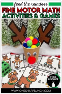 Add these feed the reindeer fine motor activities to your winter math centers or Christmas centers! These reindeer math games are great for practicing 1:1 counting, subitizing, adding, and making 10. Plus, strengthen fine motor skills, as you build number sense, with these reindeer math centers and Christmas fine motor activities. The reindeer craft adds just enough magic to these reindeer math activities, which can be played during math workshop, morning work, or as an early finishers activity!
