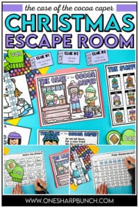 Discover who stole the hot cocoa, as you review math and literacy skills, with these hot chocolate party winter centers and winter escape room! This Christmas escape room is great for a classroom hot chocolate party, classroom Christmas party, or Christmas centers for preschool, kindergarten, or first grade. Students practice rhyming words, CVC words, decomposing numbers & more with these winter literacy centers and winter math centers. Gear up for winter with these winter activities for kids!