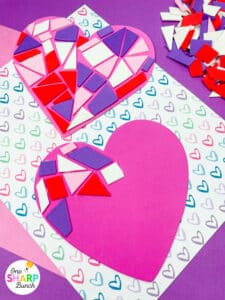 Add this Valentine’s mosaic heart craft to your list of Valentine’s party activities! This Valentine’s Day craft is a great opportunity to enhance fine motor skills as your students glue shapes to their foam hearts. This mosaic heart craft is perfect for your Valentine’s centers during your classroom Valentine’s Day party in preschool, kindergarten, or first grade. Plus, this craft for Valentine’s Day makes a cute Valentine’s bulletin board!