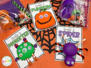 Build fine motor skills and boost imaginative play with these individual Halloween play dough kits for kids! This Halloween party activity serves as both a Halloween craft and a Halloween sensory activity. Students will create their own Halloween creatures using the Halloween play dough mats. These play dough kits also make a perfect non-candy Halloween student gift. Your preschool, kindergarten and first grade students will love this sensory play activity during your Halloween party stations!