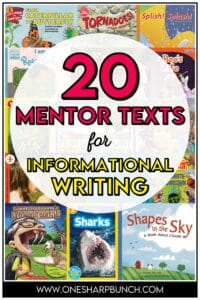 Help students better understand the informational writing process with these informational writing mentor texts, authors and series! This comprehensive list of mentor texts for informational writing will help build confident writers as they dive into writing their own informational writing piece or all about writing piece. These writing mentor texts are filled with nonfiction text features. Use these as part of your writing mini lessons or independent writing activities during writing workshop!