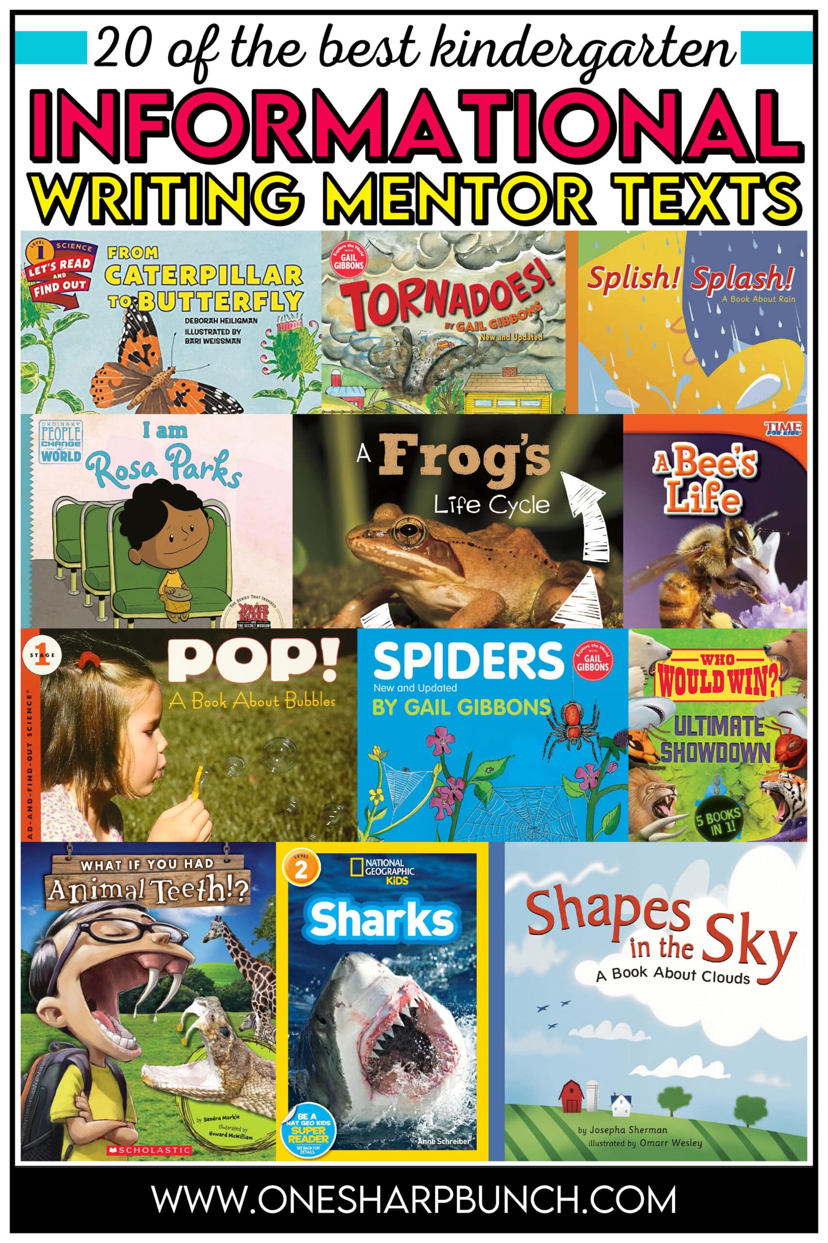 Help students better understand the informational writing process with these informational writing mentor texts, authors and series! This comprehensive list of mentor texts for informational writing will help build confident writers as they dive into writing their own informational writing piece or all about writing piece. These writing mentor texts are filled with nonfiction text features. Use these as part of your writing mini lessons or independent writing activities during writing workshop!