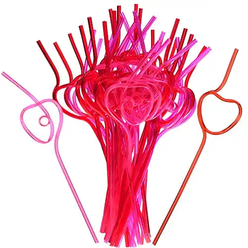 40 Pieces Valentines Plastic Straws Heart Shaped