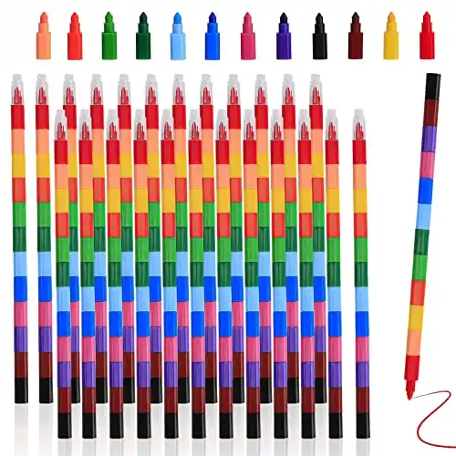 24 Pieces Stacking Crayons Buildable Crayons,12 Colors
