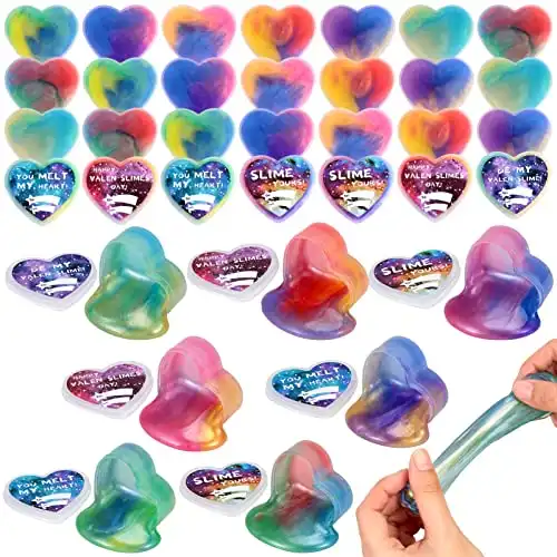 28 Pack Valentines Day Galaxy Slime Hearts for Kids