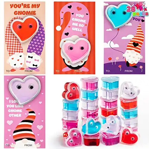 28 Pack Valentines Day Cards with Heart Shaped Slime