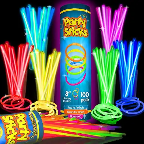 Glow Sticks Bulk Party Favors 100pk - 8" Bracelets for Kids