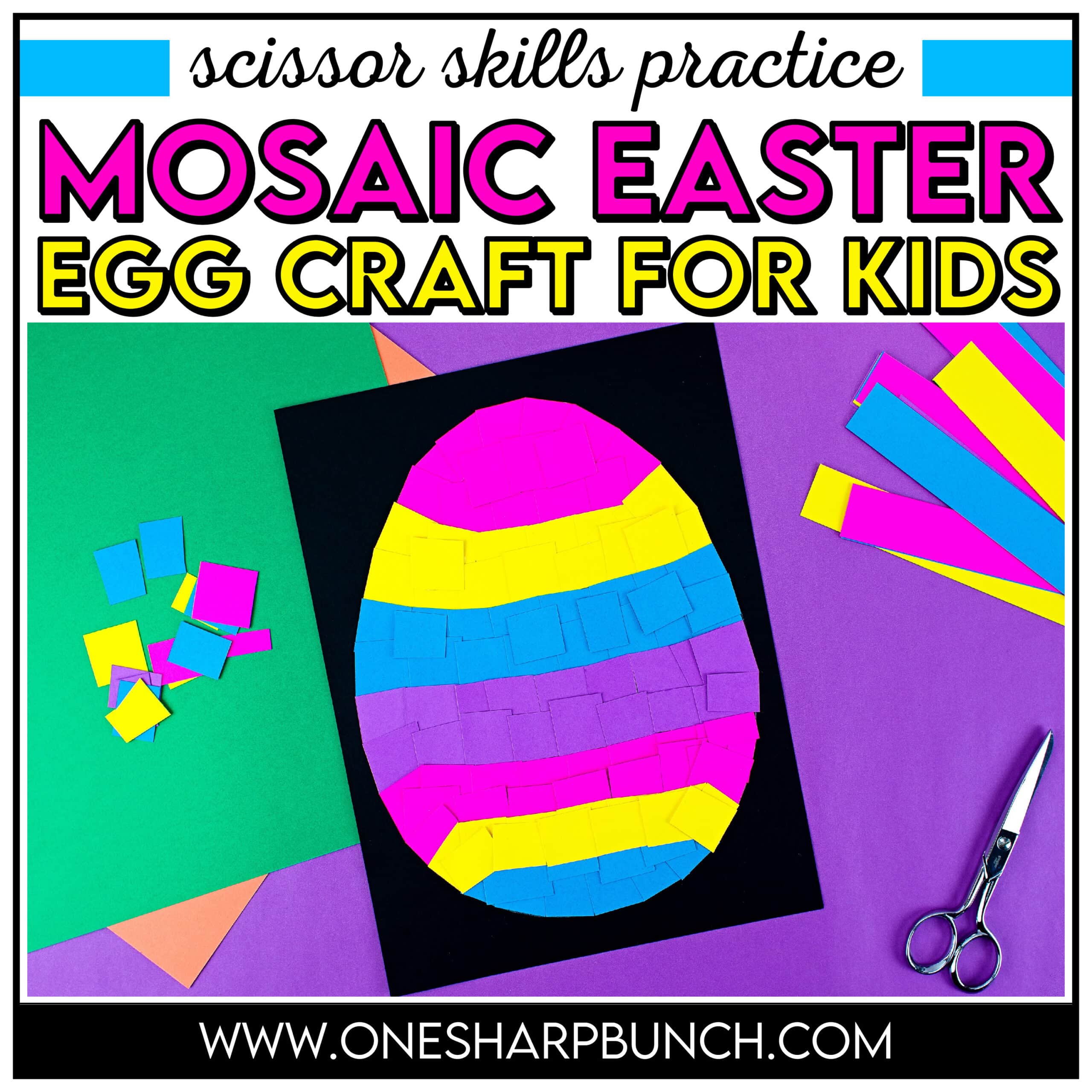 Embrace the arrival of spring, as you strengthen fine motor skills, with this simple mosaic Easter egg craft for kids! These Easter egg crafts are great for practicing scissor skills and gluing skills. Complete these Easter crafts for scissor cutting activities with preschool and kindergarten students. Try these Easter crafts for kids as easy spring activities for Easter centers or spring fine motor activities. Plus, pair these spring crafts with any of your favorite Easter books for kids!
