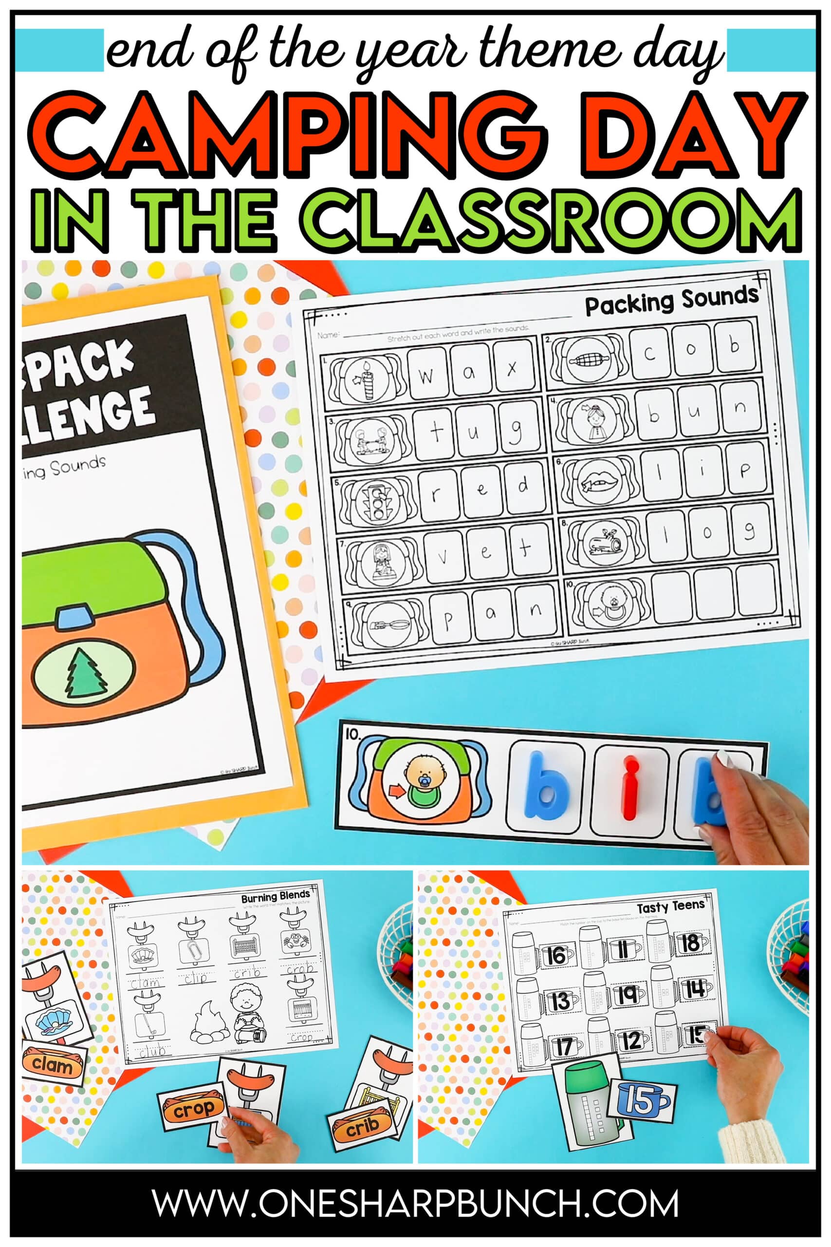 Easily host a Camping Day in the classroom, as you celebrate the end of the year "under the stars," with these simple Camping Day activities! A Camping Day at school is the perfect addition to your end of the year theme days. Your students will love this Camping Day classroom escape room as they complete 16 literacy centers and math centers that target CVC words, sight words, addition and more. Use this Camping Day in kindergarten for the end of the year activities at your end of the year party!