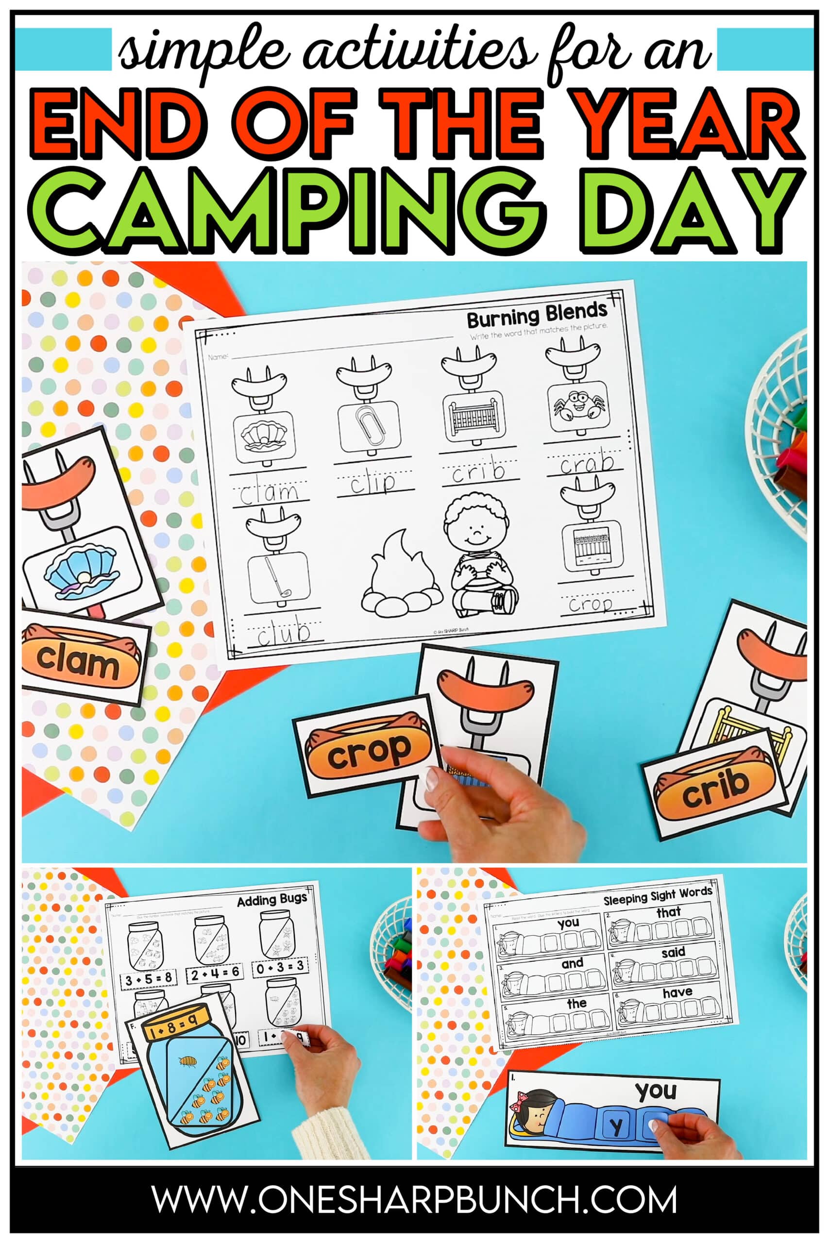 Easily host a Camping Day in the classroom, as you celebrate the end of the year "under the stars," with these simple Camping Day activities! A Camping Day at school is the perfect addition to your end of the year theme days. Your students will love this Camping Day classroom escape room as they complete 16 literacy centers and math centers that target CVC words, sight words, addition and more. Use this Camping Day in kindergarten for the end of the year activities at your end of the year party!