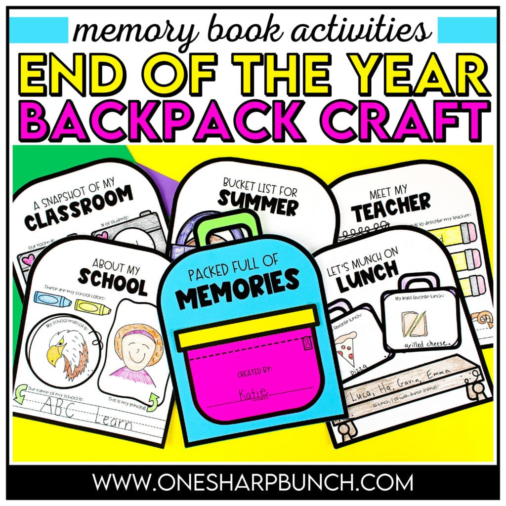 Reflect on the many memories of the school year with this easy-to-assemble end of the year memory book craft! This memory book for the end of the year is a great way to capture all the memories made! With 25 pages, students can work on these end of the year activities up to the last day of school. This memory book end of the year craft involves drawing and writing, keeping students engaged during your end of the year countdown. Use this backpack craft as your end of the year bulletin board!