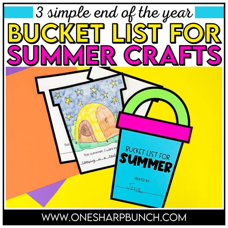 Kick off the end of the year countdown to summer with this summer bucket list craft for students! These end of the year activities are perfect for incorporating writing right up to the last day of school! Use this summer craft for kids during writing centers, as students brainstorm summer bucket list ideas. Add these end of the year crafts to your end of the year bulletin board. Plus, pair these summer bucket list activities with any end of the year books or summer books for kids!
