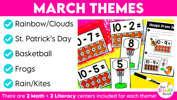 20 Math and Literacy March Kindergarten Centers or Morning Work Tubs for Spring 20 Math and Literacy March Kindergarten Centers or Morning Work Tubs for Spring