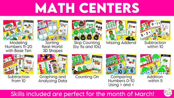 20 Math and Literacy March Kindergarten Centers or Morning Work Tubs for Spring 20 Math and Literacy March Kindergarten Centers or Morning Work Tubs for Spring