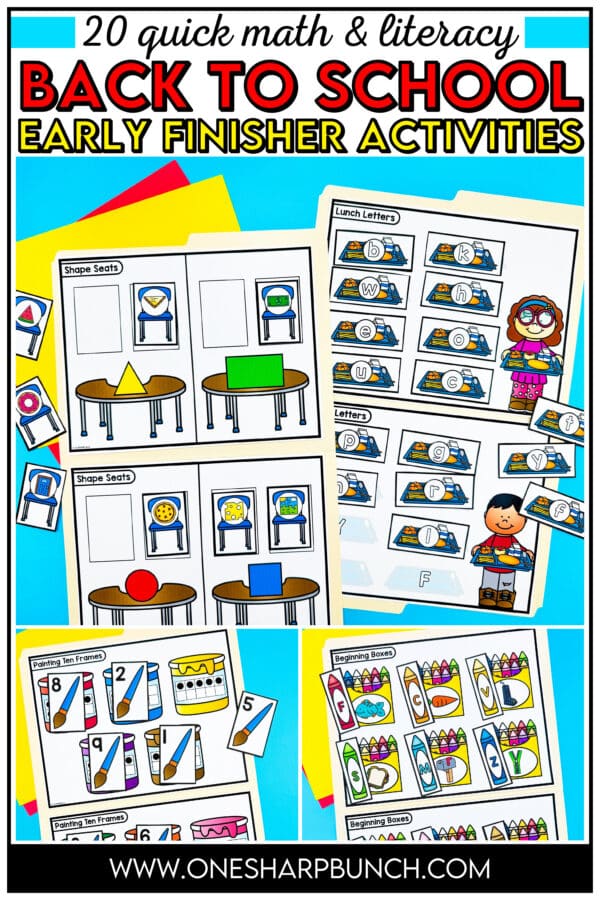 20 Quick Back to School Early Finisher Activities for Kindergarten ...