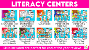 20 Math and Literacy End of the Year Kindergarten Centers or Morning Work Tubs