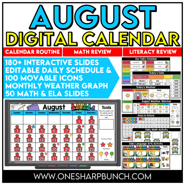 Daily Calendar Slides for August - Editable Digital Calendar Slides - Morning Meeting