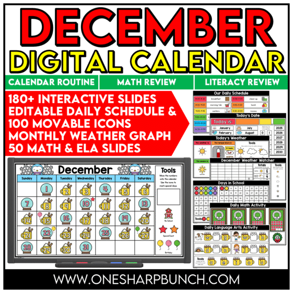 Daily Calendar Slides for December - Editable Digital Calendar Slides - Morning Meeting