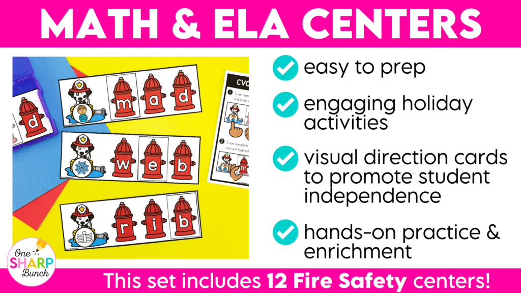 Math and Literacy Fire Safety Kindergarten Centers for Fire Safety Week ...
