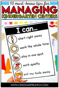 Keep student engagement high while fostering independence with these 10 must-know teaching tips for managing kindergarten centers! Learn how to organize your kindergarten centers, how to group students for centers, as well as routines and procedures for kindergarten centers. These classroom management tips for centers will help eliminate student behaviors, keep early finishers on task and allow students to be engaged during math centers and literacy centers. Learn the kindergarten center tips!