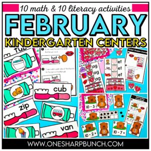 Bring some winter fun to your classroom with 20 February centers for kindergarten that keep your students engaged all month long — with themes like Groundhog Day, Valentine’s Day, & Presidents’ Day! These winter centers are easy to prep and reinforce kindergarten math and literacy skills. Work on CVC words, beginning sounds, digraphs, and -r blends with the literacy centers. Work on missing addend, skip counting, and subtracting with the math centers. Enjoy these literacy & math activities!